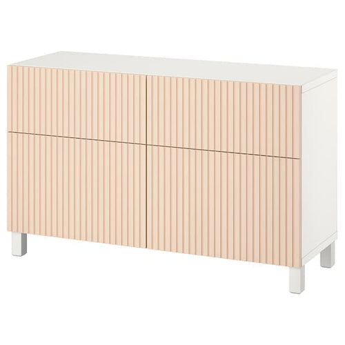 BESTÅ - Storage combination w doors/drawers, white/Björköviken/Stubbarp birch veneer, 120x42x74 cm