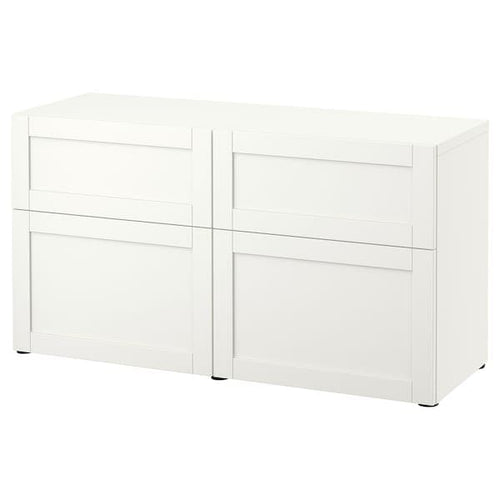 BESTÅ - Storage combination w doors/drawers, white/Hanviken white, 120x42x65 cm
