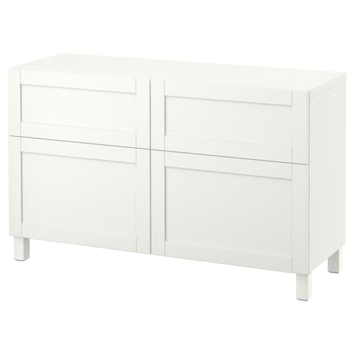 BESTÅ - Storage combination w doors/drawers, white/Hanviken/Stubbarp white, 120x42x74 cm