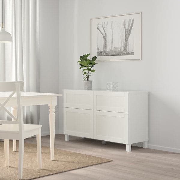 BESTÅ - Storage combination w doors/drawers, white/Hanviken/Stubbarp white, 120x42x74 cm - best price from Maltashopper.com 29412604