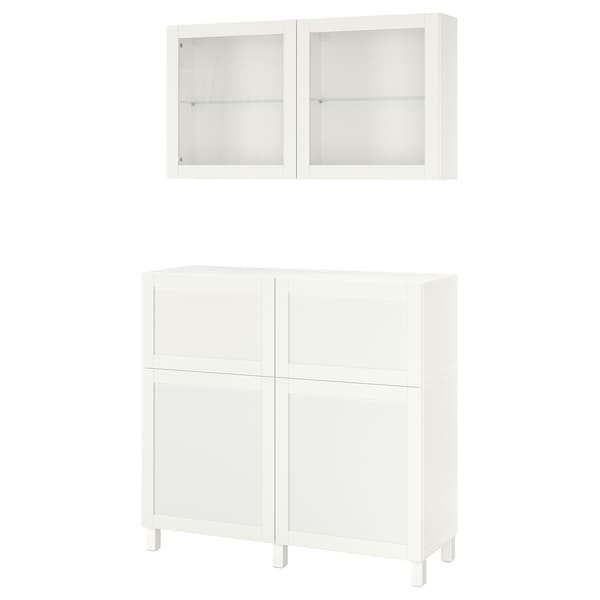 BESTÅ - Storage combination w doors/drawers, white/Hanviken/Stubbarp white clear glass, 120x42x213 cm - best price from Maltashopper.com 99412498