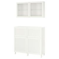 BESTÅ - Storage combination w doors/drawers, white/Hanviken/Stubbarp white clear glass, 120x42x213 cm - best price from Maltashopper.com 19399212