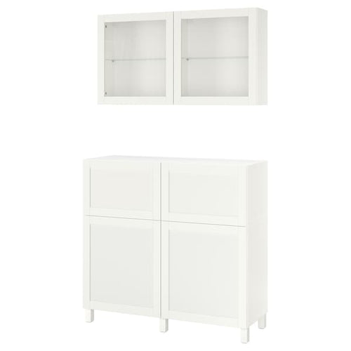 BESTÅ - Storage combination w doors/drawers, white/Hanviken/Stubbarp white clear glass, 120x42x213 cm