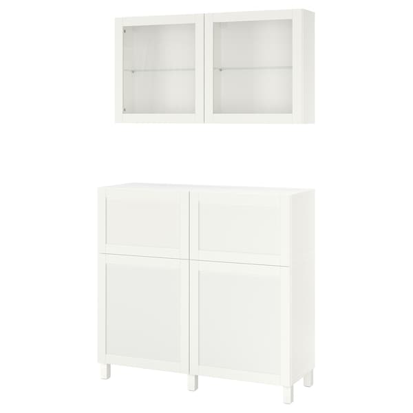 BESTÅ - Storage combination w doors/drawers, white/Hanviken/Stubbarp white clear glass, 120x42x213 cm