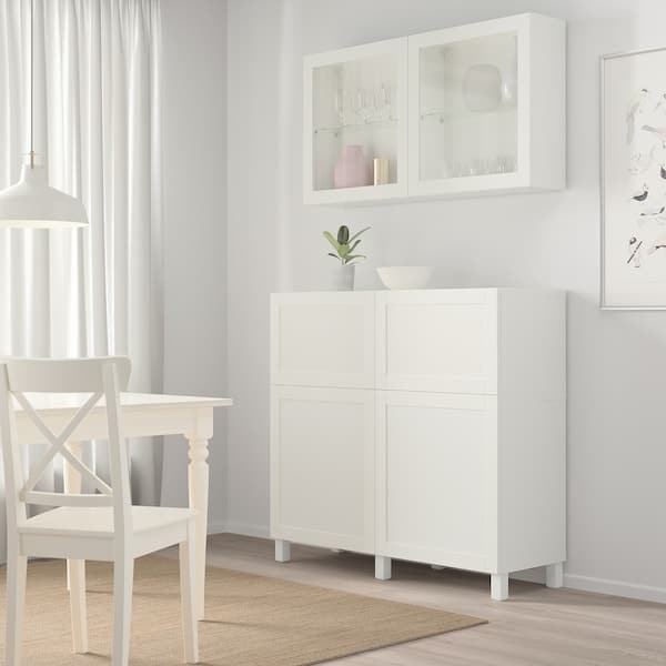 BESTÅ - Storage combination w doors/drawers, white/Hanviken/Stubbarp white clear glass, 120x42x213 cm - Premium  from Ikea - Just €575.99! Shop now at Maltashopper.com