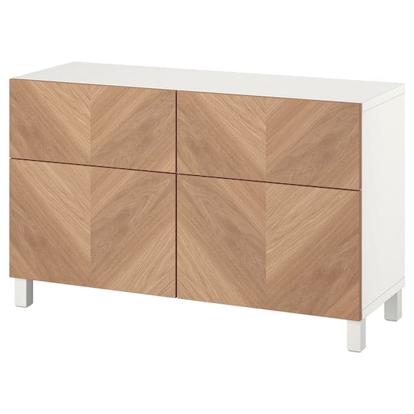 BESTÅ - Storage combination w doors/drawers, white/Hedeviken/Stubbarp oak veneer, 120x42x74 cm - best price from Maltashopper.com 99421520