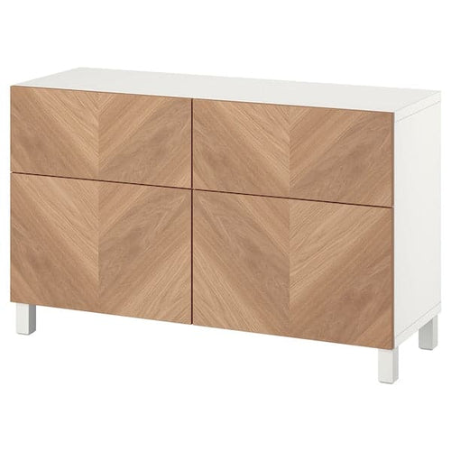 BESTÅ - Storage combination w doors/drawers, white/Hedeviken/Stubbarp oak veneer, 120x42x74 cm