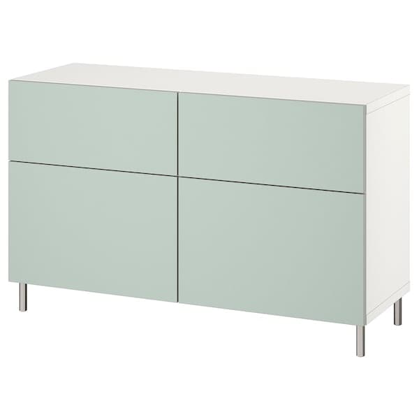 Ikea BESTÅ - Storage combination w doors/drawers, white/Hjortviken/Ösarp pale grey-green, 120x42x74 cm