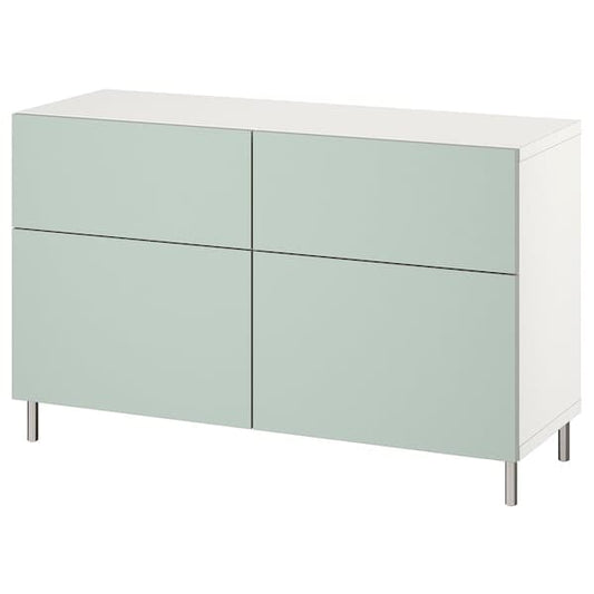 Ikea BESTÅ - Storage combination w doors/drawers, white/Hjortviken/Ösarp pale grey-green, 120x42x74 cm