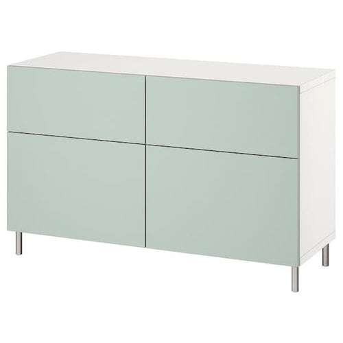 BESTÅ - Storage combination w doors/drawers, white/Hjortviken/Ösarp pale grey-green, 120x42x74 cm
