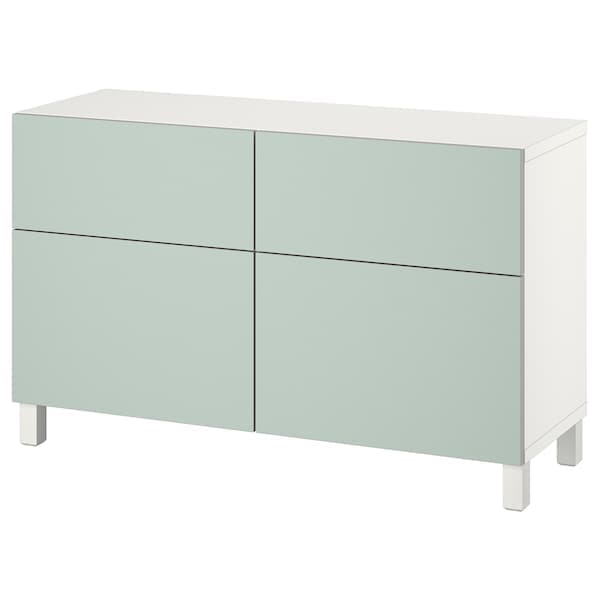 BESTÅ - Storage combination w doors/drawers, white/Hjortviken/Stubbarp pale grey-green, 120x42x74 cm - best price from Maltashopper.com 69421531