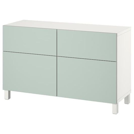 BESTÅ - Storage combination w doors/drawers, white/Hjortviken/Stubbarp pale grey-green, 120x42x74 cm - best price from Maltashopper.com 69421531