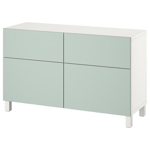 BESTÅ - Storage combination w doors/drawers, white/Hjortviken/Stubbarp pale grey-green, 120x42x74 cm
