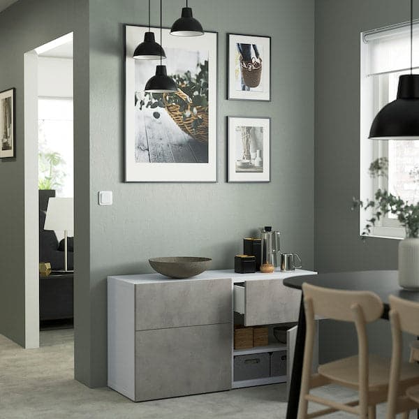 Ikea BESTÅ - Storage combination w doors/drawers, white Kallviken/light grey concrete effect, 120x42x65 cm