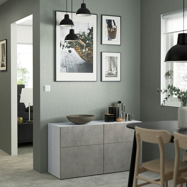 BESTÅ - Storage combination w doors/drawers, white Kallviken/light grey concrete effect, 120x42x65 cm - best price from Maltashopper.com 99440439