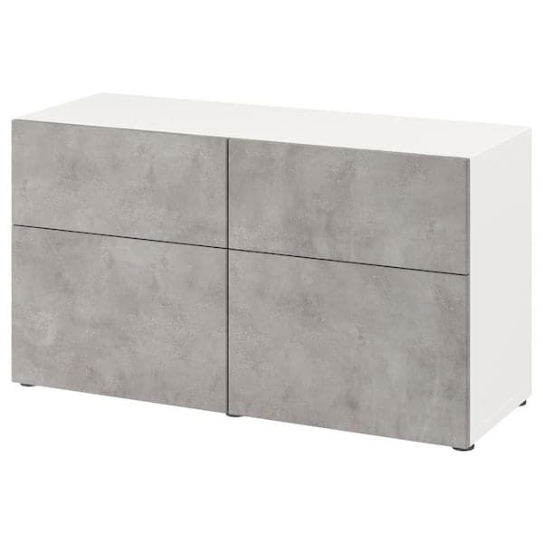 BESTÅ - Storage combination w doors/drawers, white Kallviken/light grey concrete effect, 120x42x65 cm - best price from Maltashopper.com 99440439