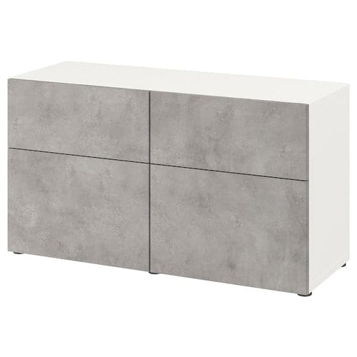 BESTÅ - Storage combination w doors/drawers, white Kallviken/light grey concrete effect, 120x42x65 cm