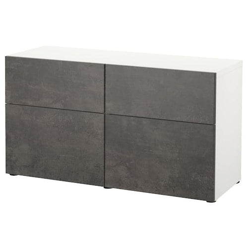 BESTÅ - Storage combination w doors/drawers, white Kallviken/dark grey concrete effect, 120x42x65 cm