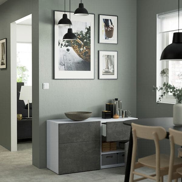 Ikea BESTÅ - Storage combination w doors/drawers, white Kallviken/dark grey concrete effect, 120x42x65 cm
