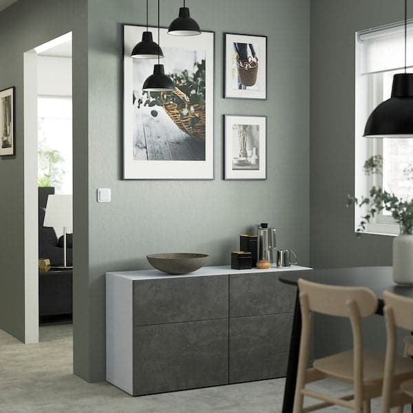 Ikea BESTÅ - Storage combination w doors/drawers, white Kallviken/dark grey concrete effect, 120x42x65 cm