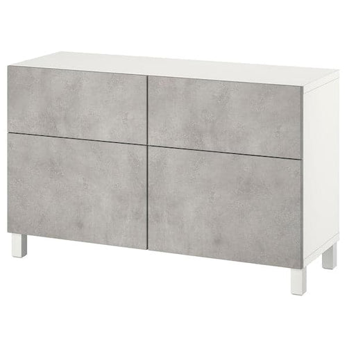 BESTÅ - Storage combination w doors/drawers, white Kallviken/Stubbarp/light grey concrete effect, 120x42x74 cm