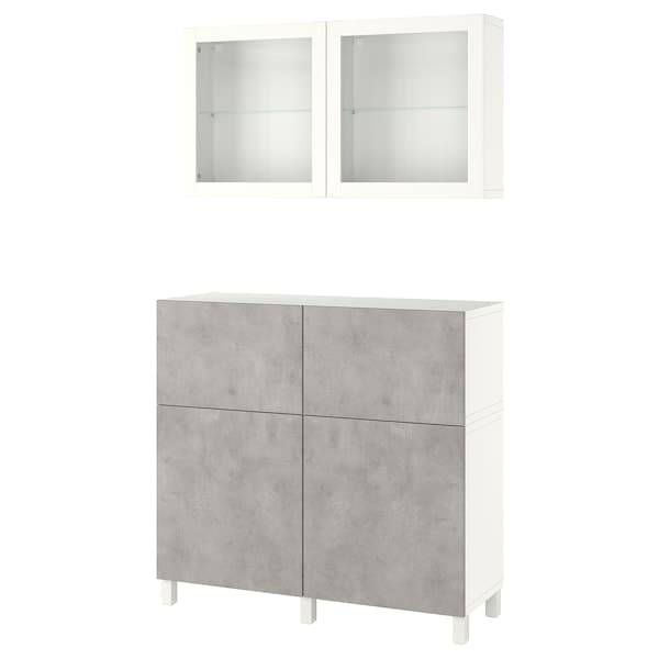BESTÅ - Storage combination w doors/drawers, white Kallviken/Stubbarp/light grey concrete effect, 120x42x213 cm - best price from Maltashopper.com 39421556