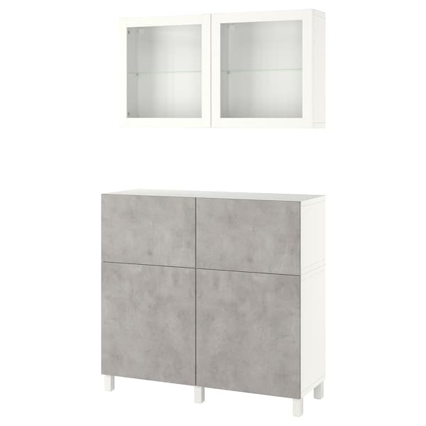 BESTÅ - Storage combination w doors/drawers, white Kallviken/Stubbarp/light grey concrete effect, 120x42x213 cm - best price from Maltashopper.com 79436042