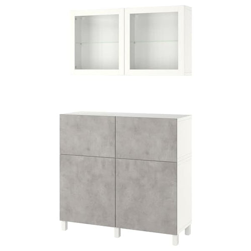 BESTÅ - Storage combination w doors/drawers, white Kallviken/Stubbarp/light grey concrete effect, 120x42x213 cm