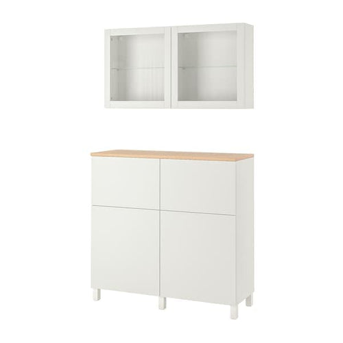 BESTÅ - Storage combination w doors/drawers, white Lappviken/Sindvik/Stubbarp white clear glass, 120x42x240 cm