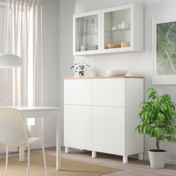 Ikea BESTÅ - Storage combination w doors/drawers, white Lappviken/Sindvik/Stubbarp white clear glass, 120x42x240 cm