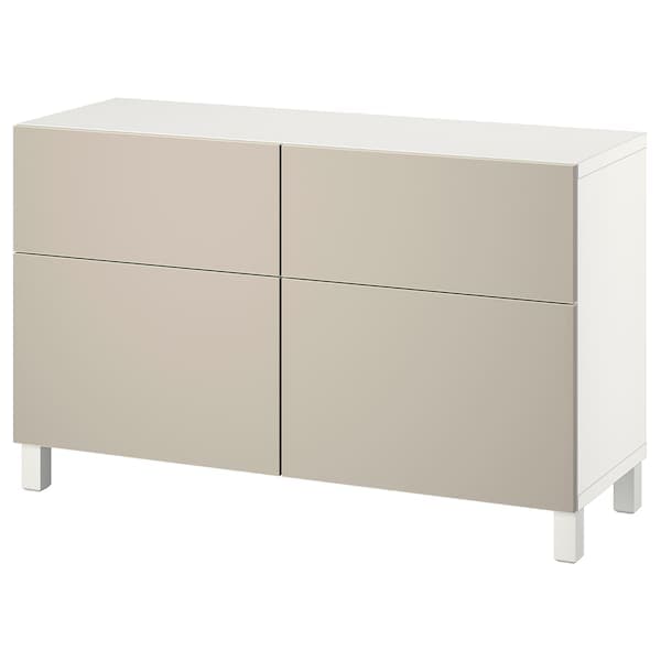 BESTÅ - Storage combination w doors/drawers, white/Lappviken/Stubbarp light grey-beige, 120x42x74 cm - best price from Maltashopper.com 49421513