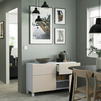 BESTÅ - Storage combination w doors/drawers, white/Lappviken/Stubbarp light grey-beige, 120x42x74 cm - best price from Maltashopper.com 49421513