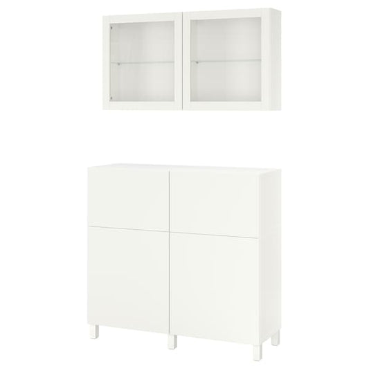 BESTÅ - Storage combination w doors/drawers, white/Lappviken/Stubbarp white clear glass, 120x42x213 cm - best price from Maltashopper.com 49399215