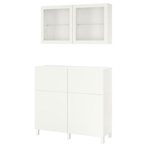BESTÅ - Storage combination w doors/drawers, white/Lappviken/Stubbarp white clear glass, 120x42x213 cm