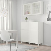 BESTÅ - Storage combination w doors/drawers, white/Lappviken/Stubbarp white clear glass, 120x42x213 cm - best price from Maltashopper.com 49399215