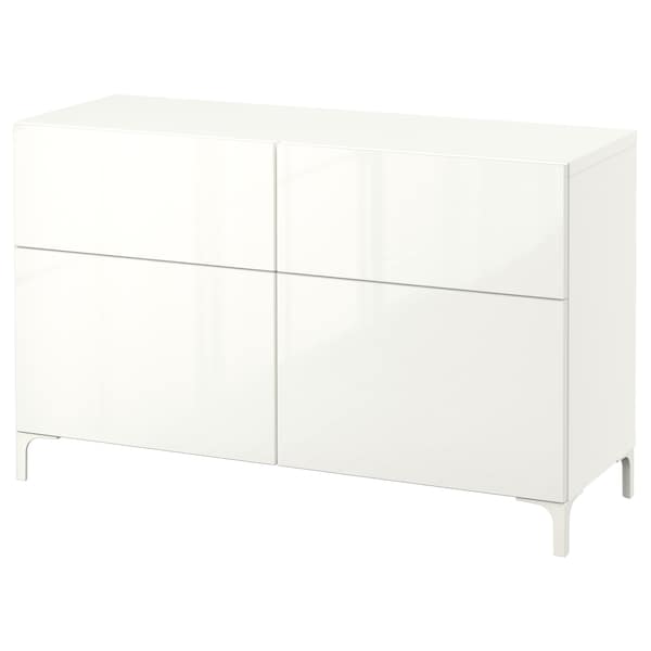 BESTÅ - Storage combination w doors/drawers, white/Selsviken high-gloss/white, 120x40x74 cm - best price from Maltashopper.com 29195318