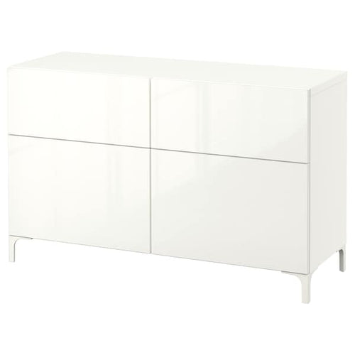 BESTÅ - Storage combination w doors/drawers, white/Selsviken high-gloss/white, 120x40x74 cm