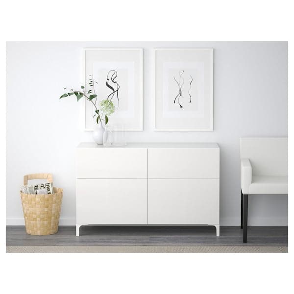 BESTÅ - Storage combination w doors/drawers, white/Selsviken high-gloss/white, 120x40x74 cm - best price from Maltashopper.com 29195318