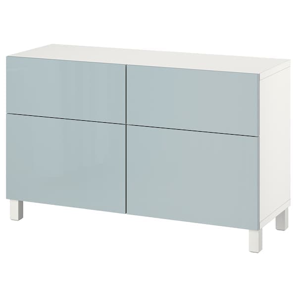 BESTÅ - Storage combination w doors/drawers, white Selsviken/Stallarp/high-gloss light grey-blue, 120x42x74 cm - best price from Maltashopper.com 59440238