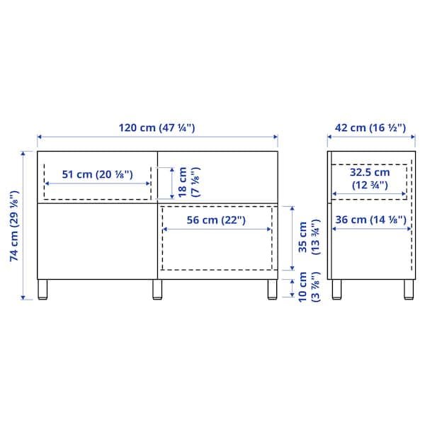 BESTÅ - Storage combination w doors/drawers, white Selsviken/Stubbarp/high-gloss light grey-blue, 120x42x74 cm - best price from Maltashopper.com 49421527