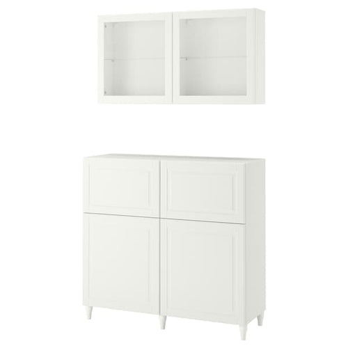 BESTÅ - Storage combination w doors/drawers, white Smeviken/Ostvik/Kabbarp white clear glass, 120x42x213 cm