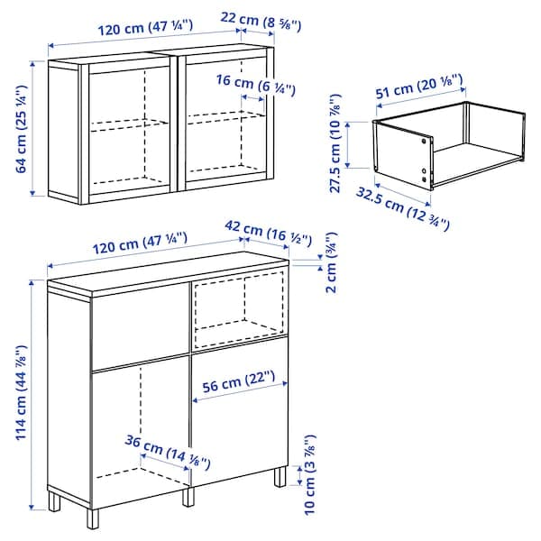 BESTÅ - Storage combination w doors/drawers, white Smeviken/Ostvik/Kabbarp white clear glass, 120x42x240 cm - best price from Maltashopper.com 39412811