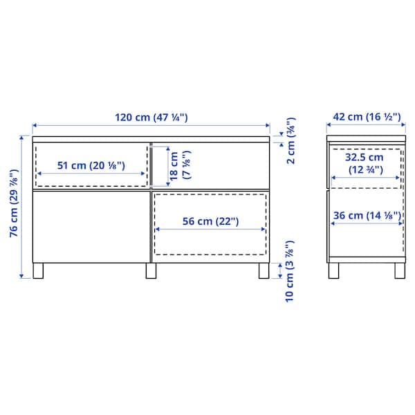 Ikea BESTÅ - Storage combination w doors/drawers, white/Sutterviken/Kabbarp white, 120x42x76 cm