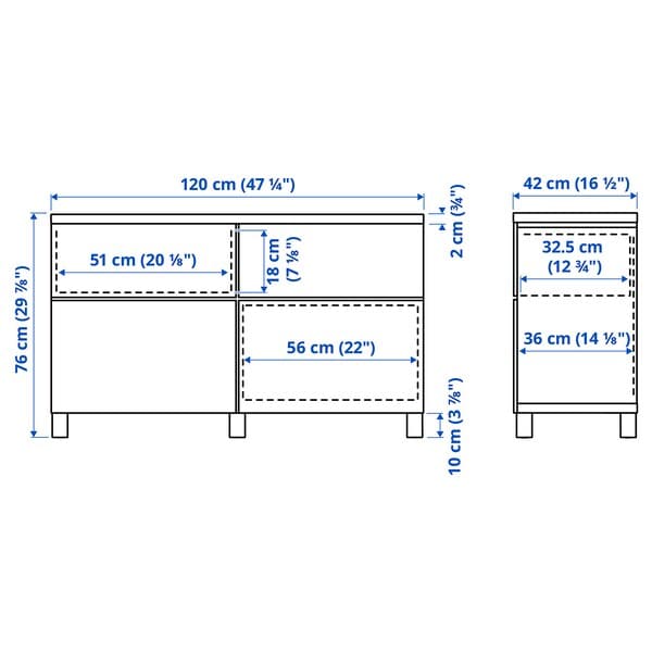 Ikea BESTÅ - Storage combination w doors/drawers, white/Sutterviken/Kabbarp white, 120x42x76 cm