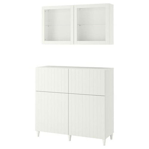 BESTÅ - Storage combination w doors/drawers, white/Sutterviken/Kabbarp white clear glass, 120x42x213 cm