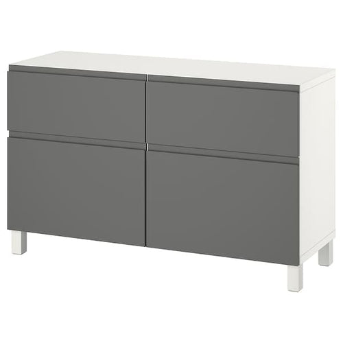 BESTÅ - Storage combination w doors/drawers, white/Västerviken/Stubbarp dark grey, 120x42x74 cm