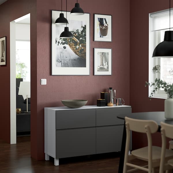Ikea BESTÅ - Storage combination w doors/drawers, white/Västerviken/Stubbarp dark grey, 120x42x74 cm