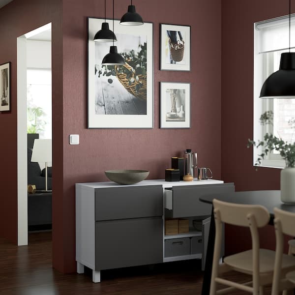Ikea BESTÅ - Storage combination w doors/drawers, white/Västerviken/Stubbarp dark grey, 120x42x74 cm