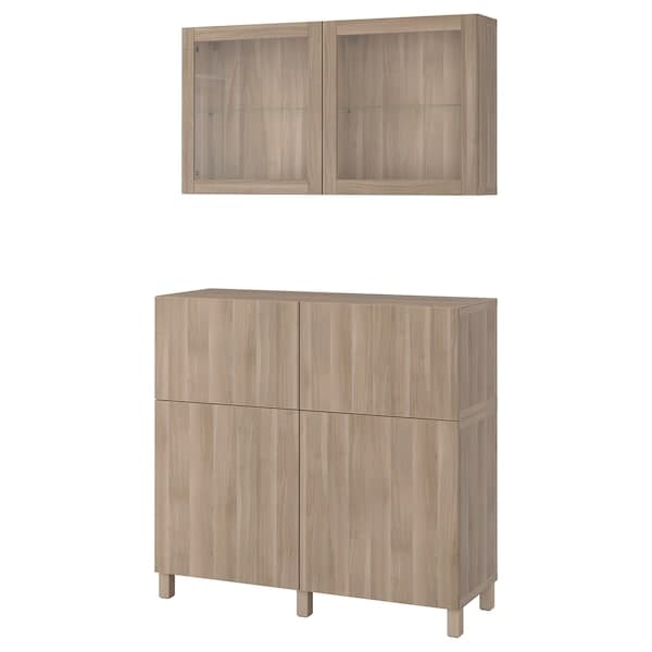 BESTÅ - Combination + doors/drawers, walnut effect stained grey/Lappviken/Stubbarp glass effect stained grey, 120x42x213 cm - best price from Maltashopper.com 39412496