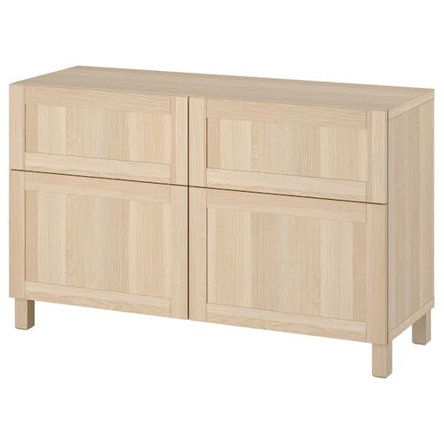 BESTÅ storage combination w doors/drawers, white stained oak effect/Hanviken/Stubbarp white stained oak effect, 120x42x74 cm